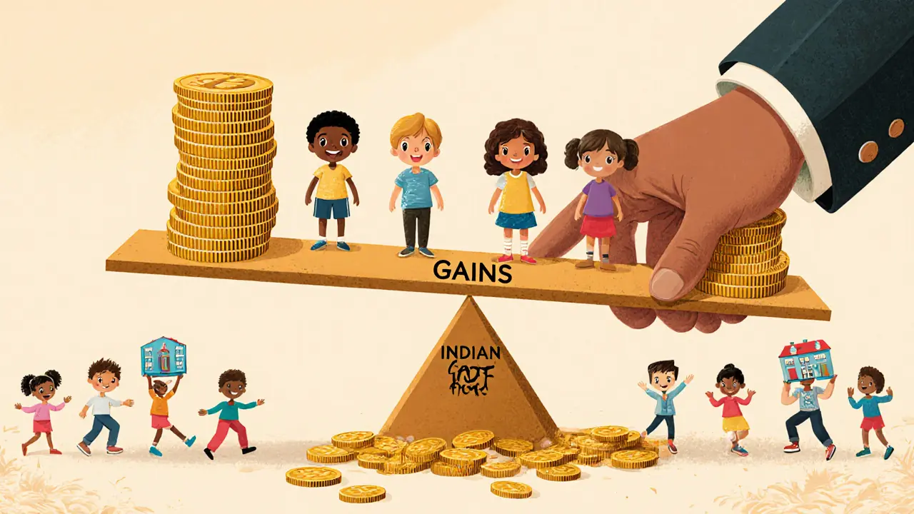 A seesaw with crypto gains and losses, frozen because a giant hand crushes the losses side under tax rules.