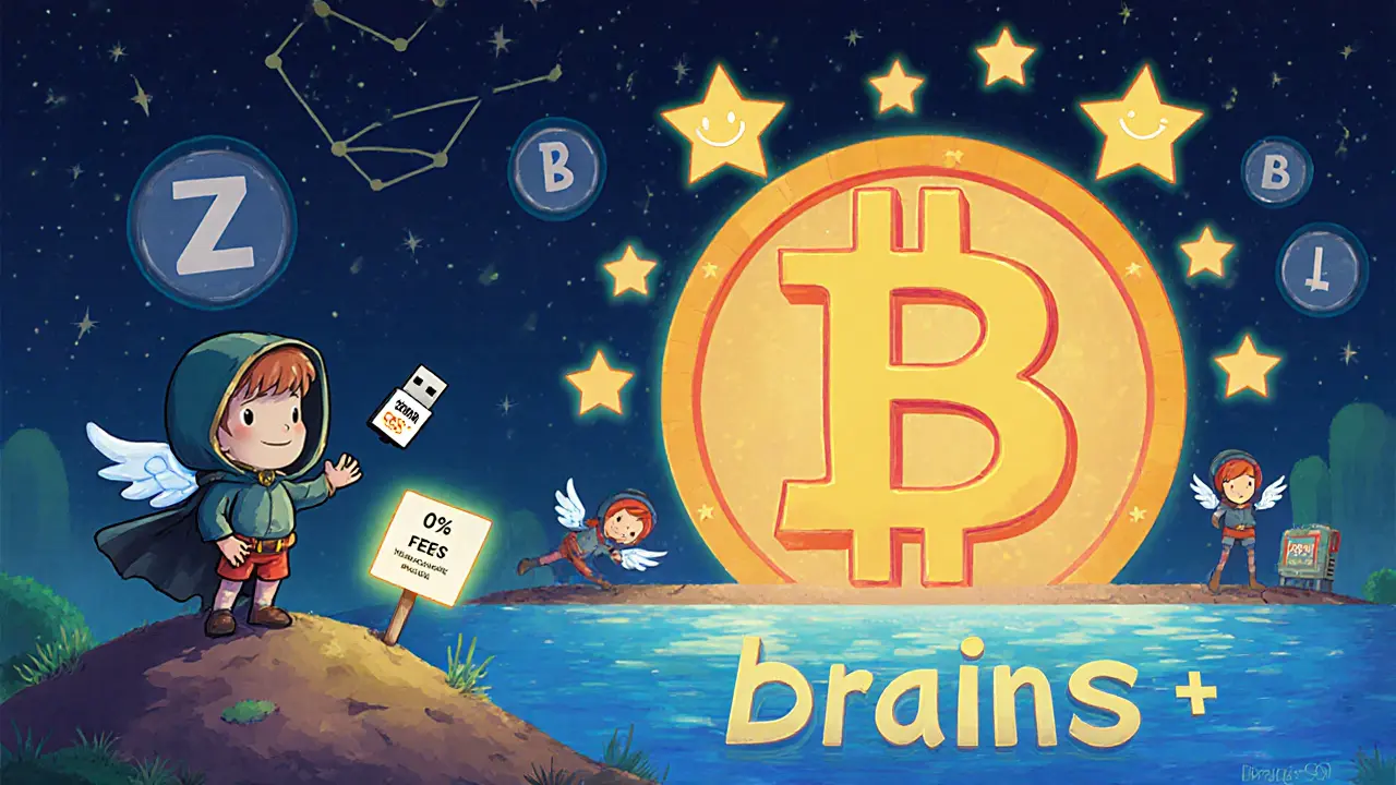 A small miner uses glowing firmware to make ASIC miners sparkle and grow wings under a starry sky.