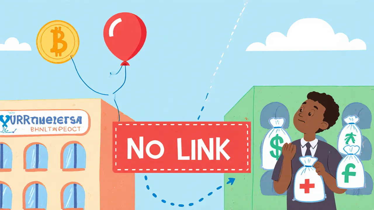 Two cartoon buildings labeled with different company names, separated by a big &#039;NO LINK&#039; sign.