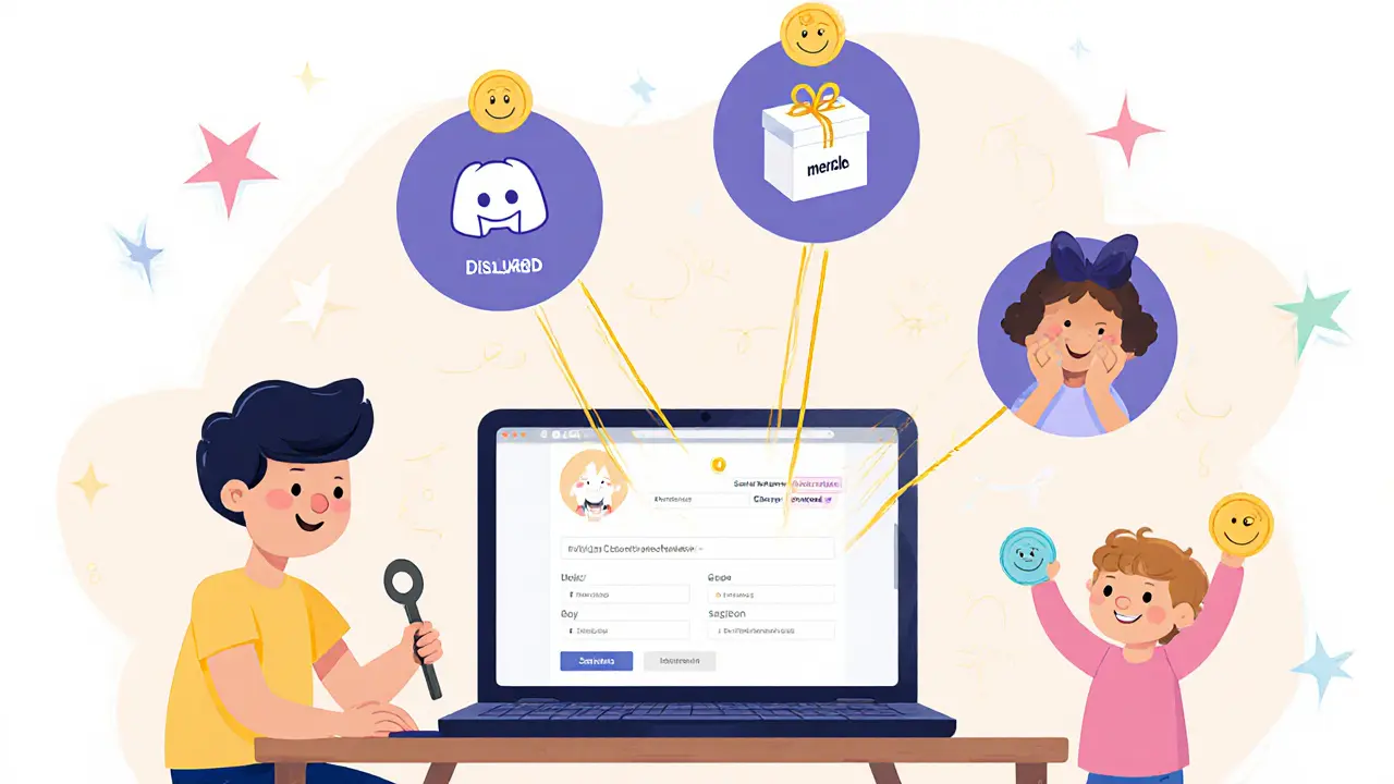 A creator launches a token while floating icons of perks connect to smiling fans.