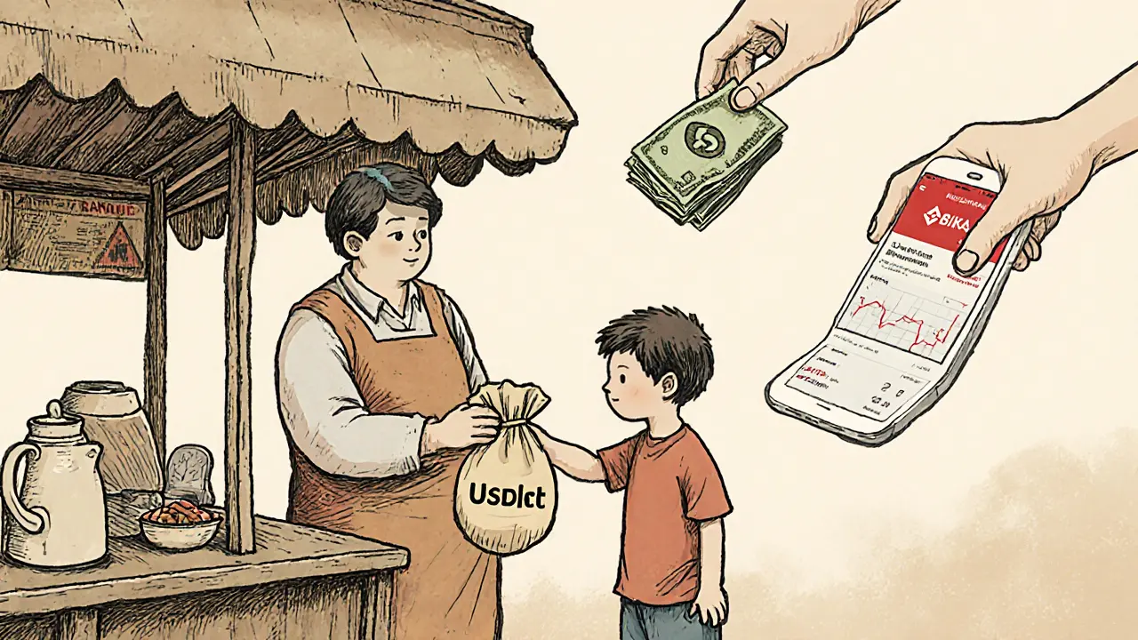 A tea stall owner gives crypto to a boy while money vanishes into thin air.