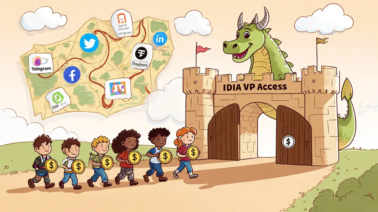 2,000 tiny adventurers marching toward a castle gate guarded by a dragon with a CoinMarketCap badge, each holding an IF token.