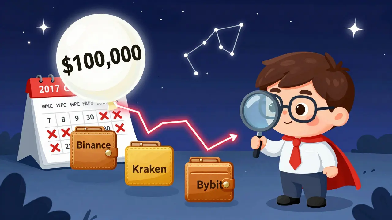 A child accountant examining crypto wallets connected to a growing 0,000 balloon.