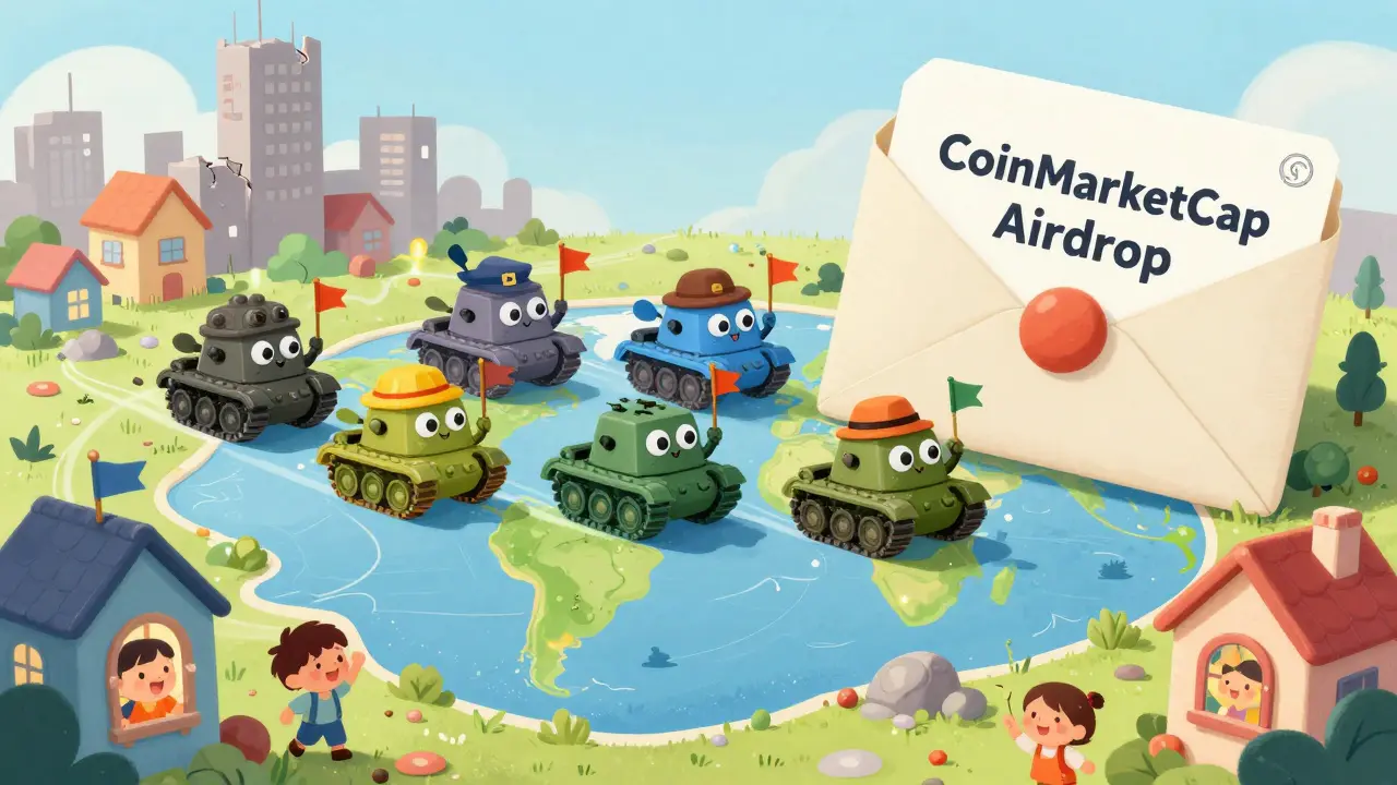 Seven hundred friendly tank NFTs roll out of an envelope across a glowing map.