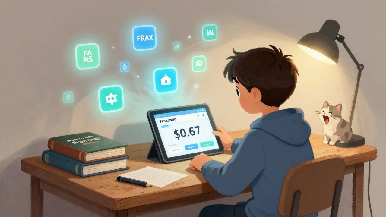 A developer stares at a tablet showing <h2>How It Compares to Other Fantom DEXs</h2>.67 trading volume, while ghostly tokens fade into mist around them.