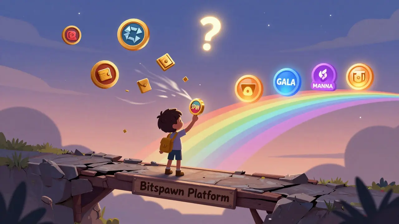 A child stands alone on a crumbling platform as gaming icons blow away in the wind.