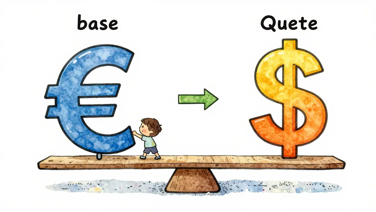 A playful illustration of a scale balancing different currency symbols to show their value relationship.