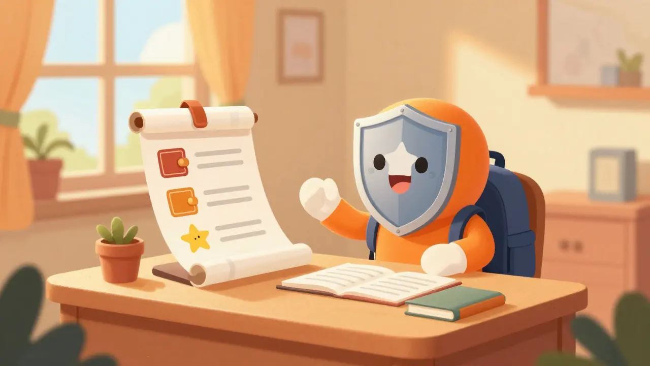 A friendly character preparing for a launch with security shields and checklists.