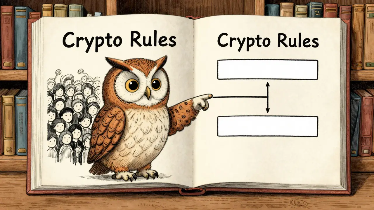 A wise owl explaining payment paths in a library, illustrating crypto billing concepts.