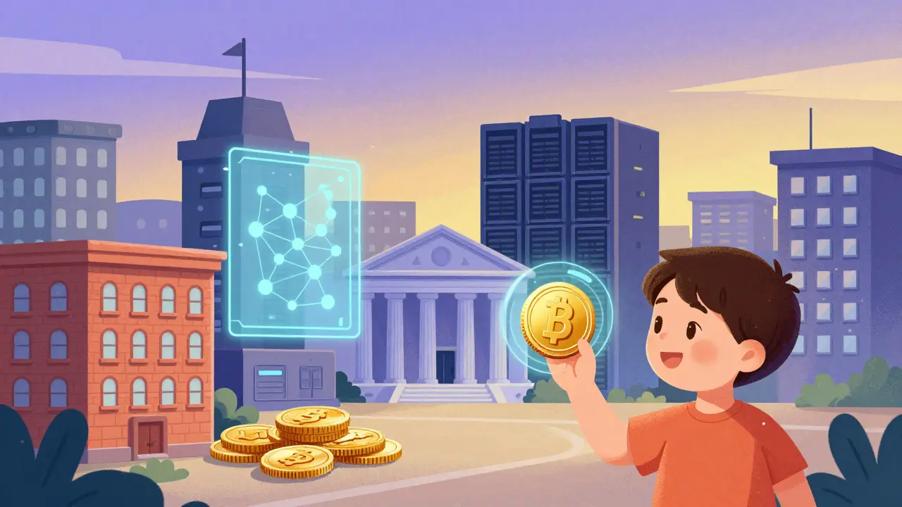 Child holding physical coin and digital token
