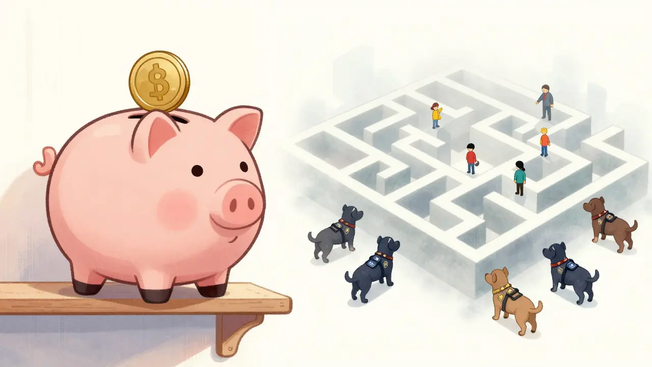 Illustration showing safe asset ownership versus a maze of underground trading risks.
