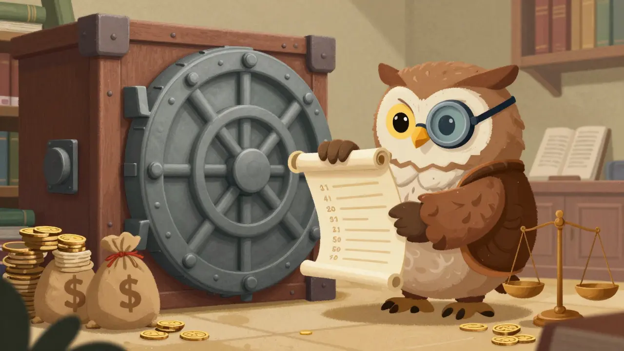 A wise owl character explaining tokenomics with scales and coin bags in a cozy library setting.