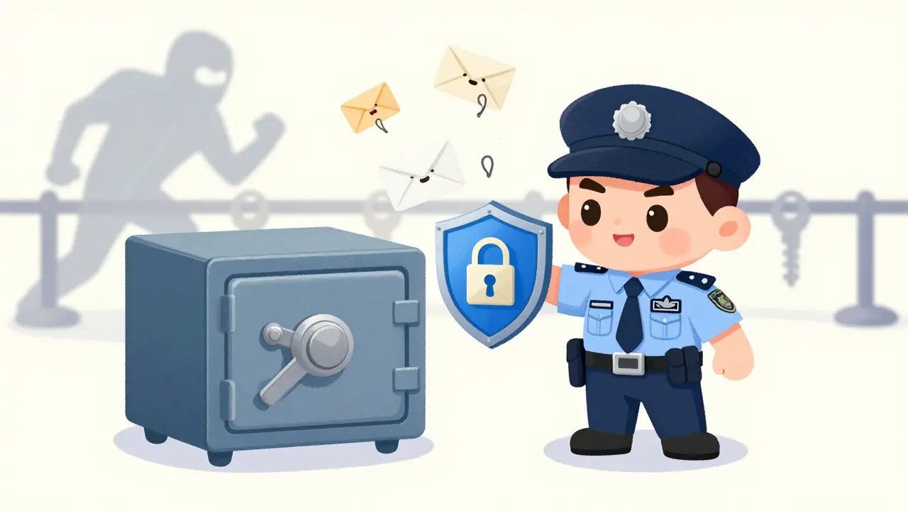 Security guard protecting hardware wallet from phishing attacks