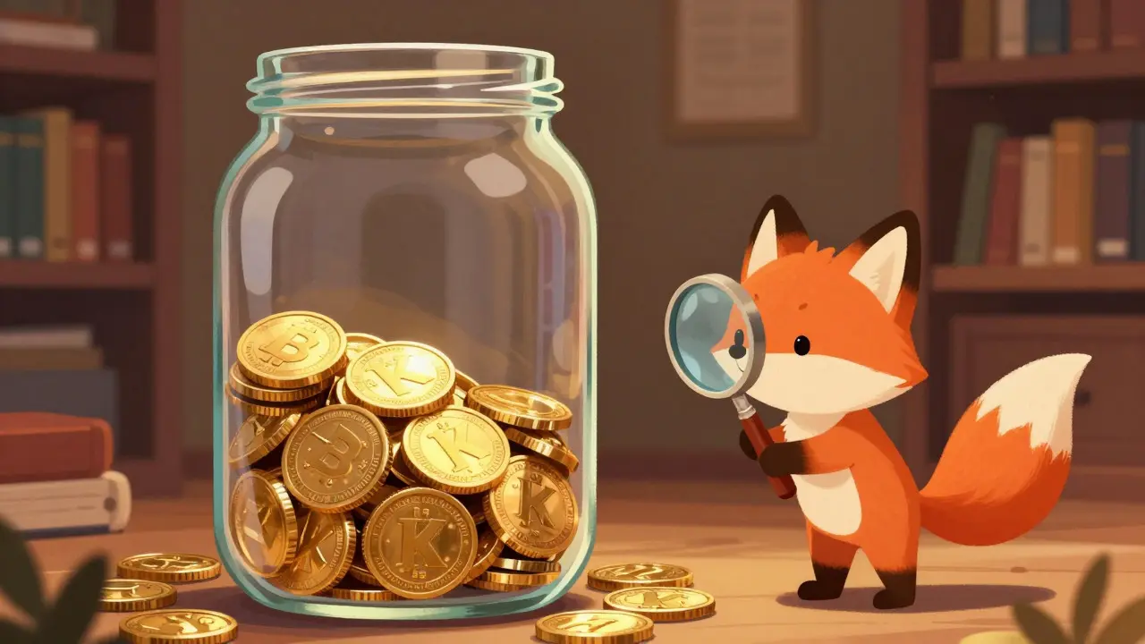 Fox inspecting a jar of tokens to understand supply dynamics.