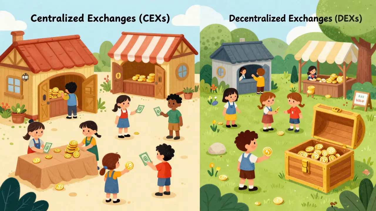 Illustration of centralized vs decentralized crypto marketplaces