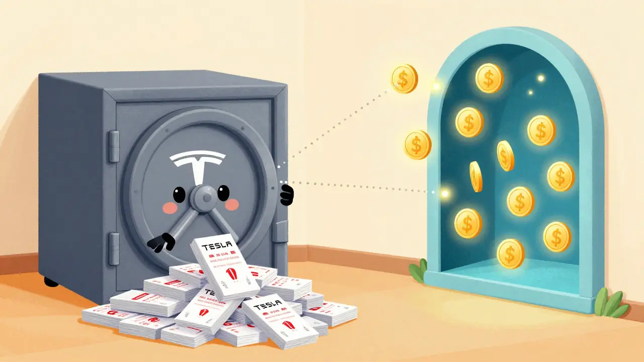 Illustration of physical shares in a vault creating digital tokens