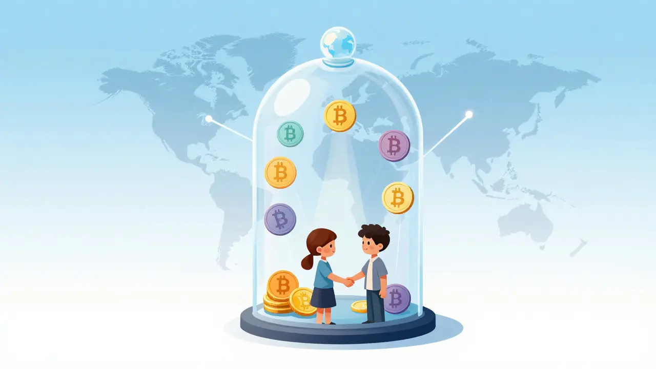Illustration showing transparent crypto custody and global tax cooperation