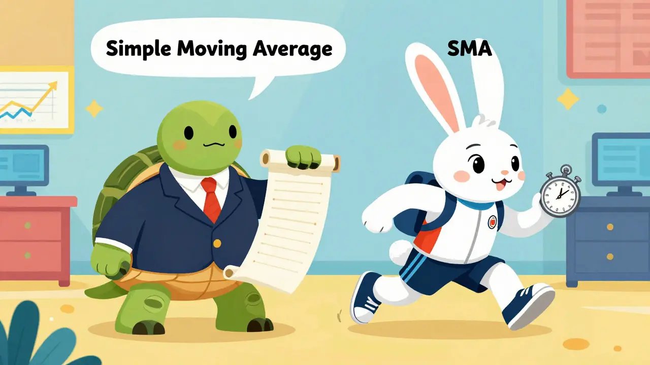 Tortoise and hare characters representing SMA and EMA moving averages