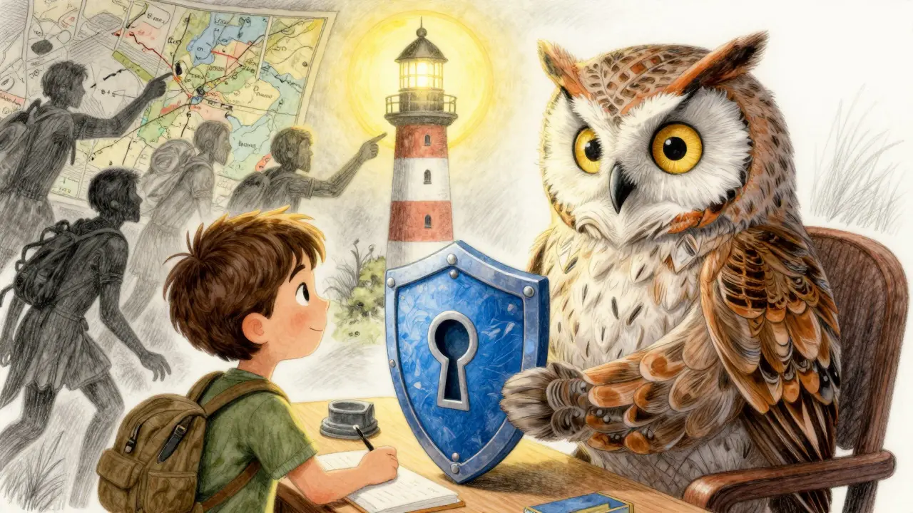 Wise owl teaching crypto security and avoiding scams