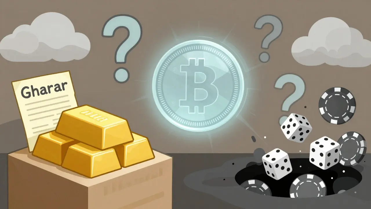 Abstract illustration contrasting solid gold assets with floating uncertain digital coins
