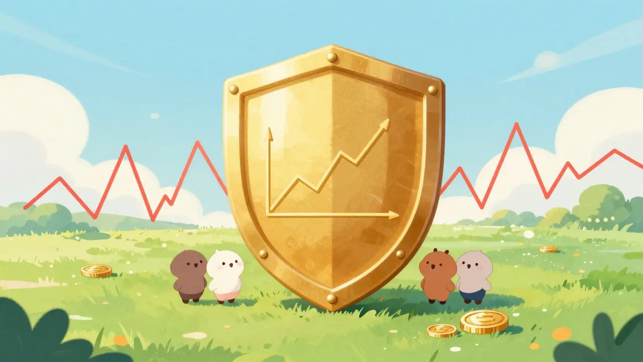 Golden shield protecting a stable line graph