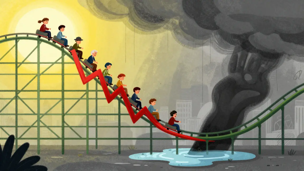 Rollercoaster chart crashing down illustrating crypto risk