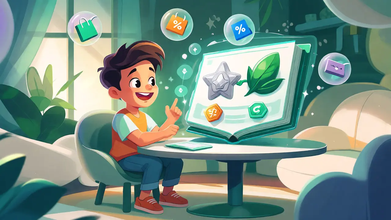 A person using a magical floating interface to manage crypto assets in a cozy room.