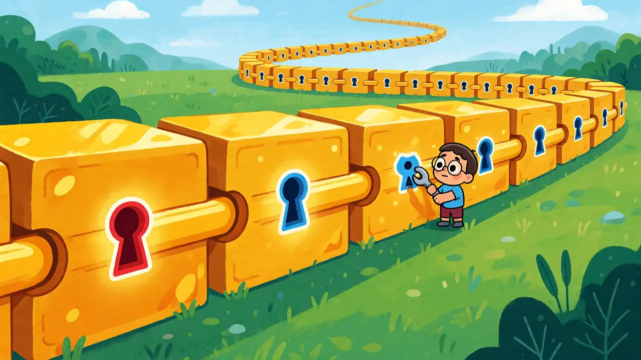 Chain of blocks where each requires the previous one's key