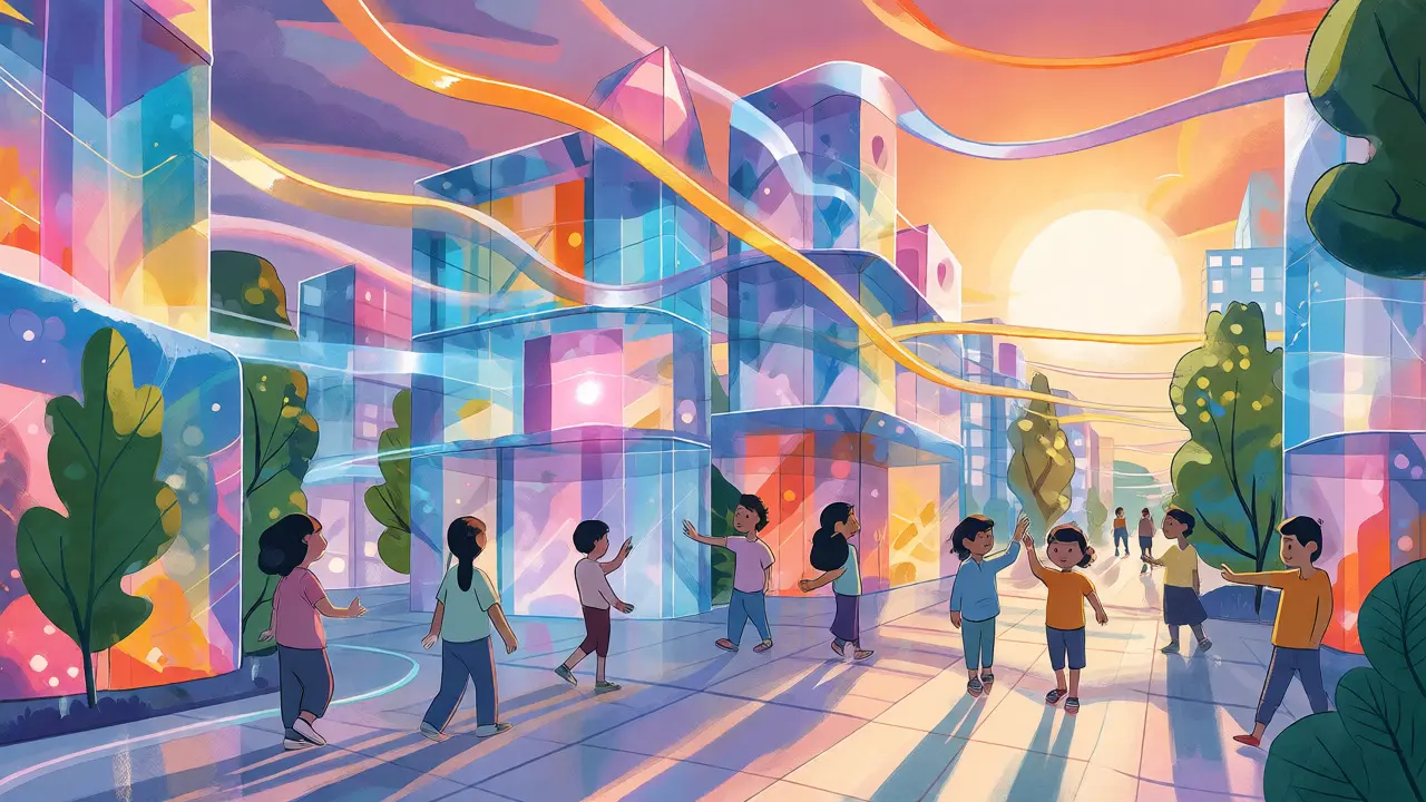People using biometric gestures in a futuristic city with invisible crypto tech.